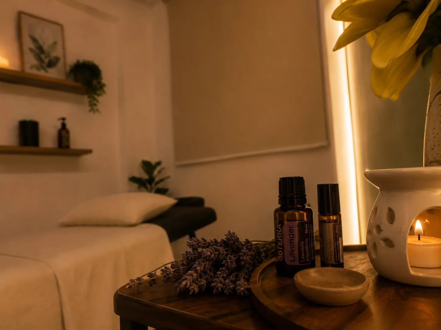Aceites esenciales y difusor de aromaterapia